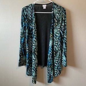 Chico's Open Front Sheer Green/Blue Top Sz 0